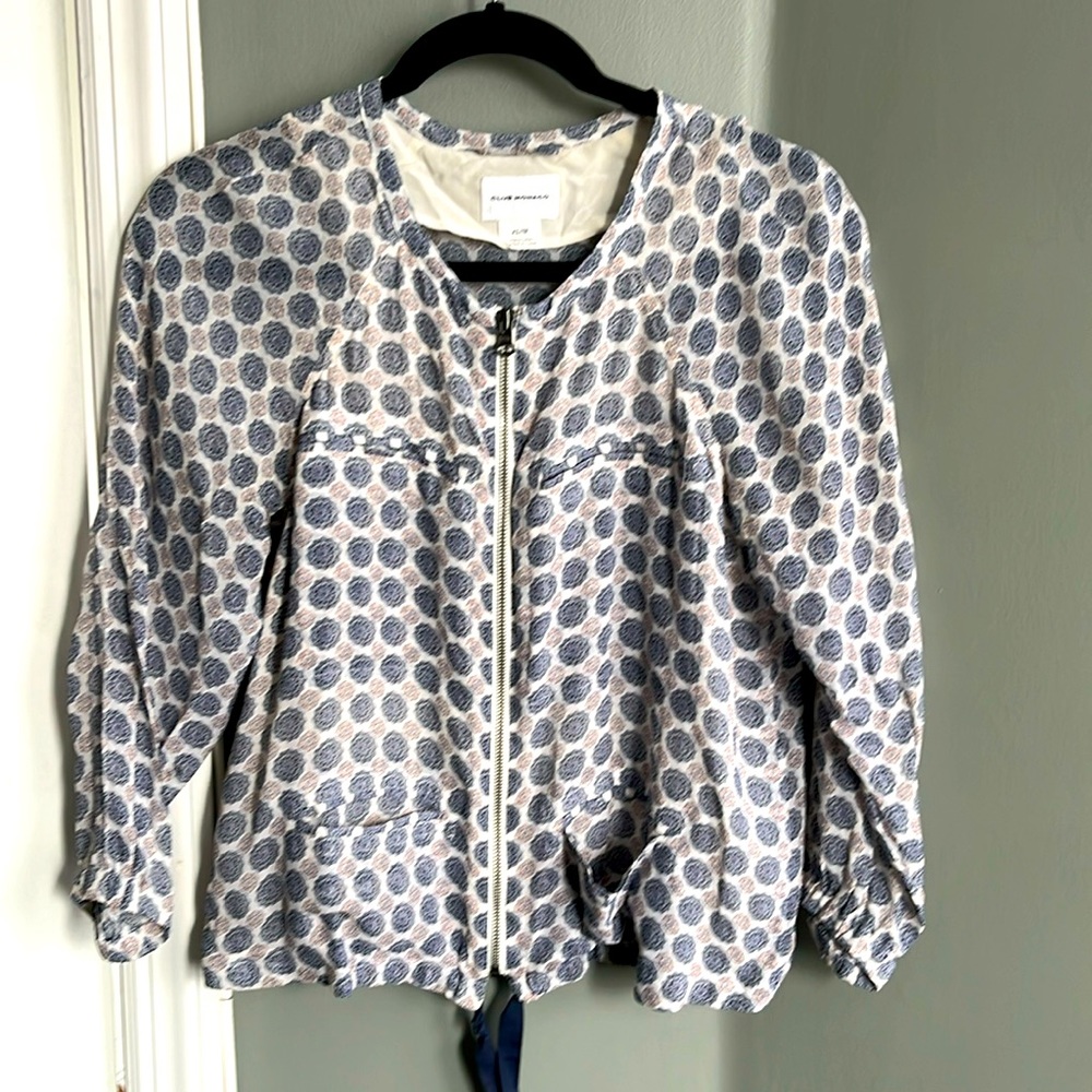 Club Monaco silk printed bomber jacket size XS tie waist geometric lightweight